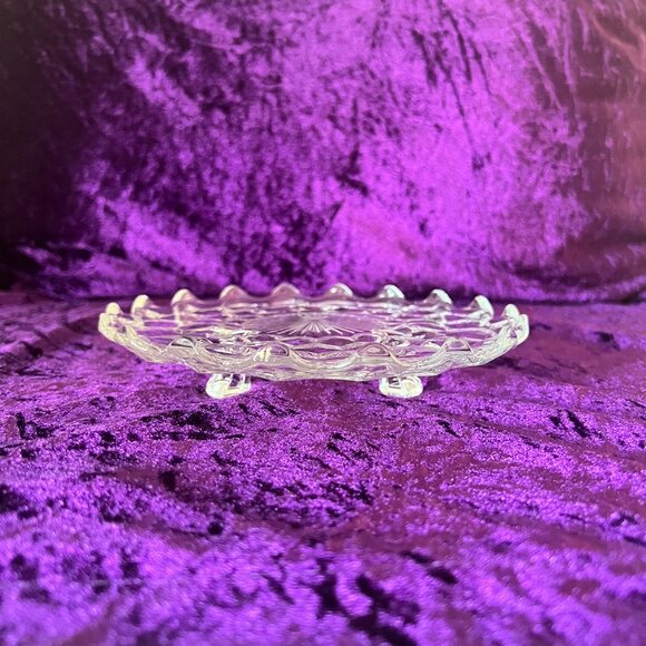 Vintage Glass Display Dish Clear Textured Round 7" Decorative Footed Vanity Tray - Picture 5 of 8